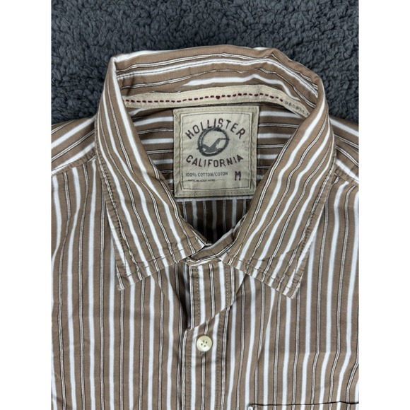 Hollister Mens Shirt Medium Brown Striped Long Sleeve Vintage Style Button Down - Picture 8 of 15